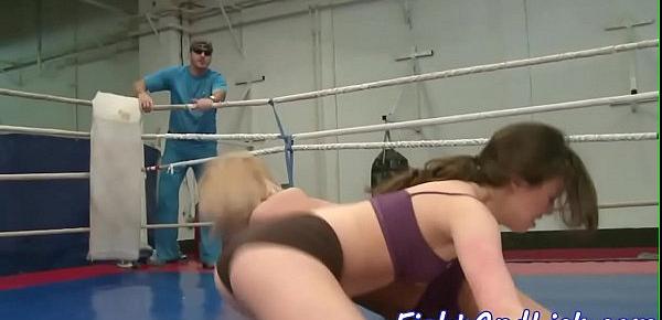  Busty lesbo fingerfucks babe after wrestling